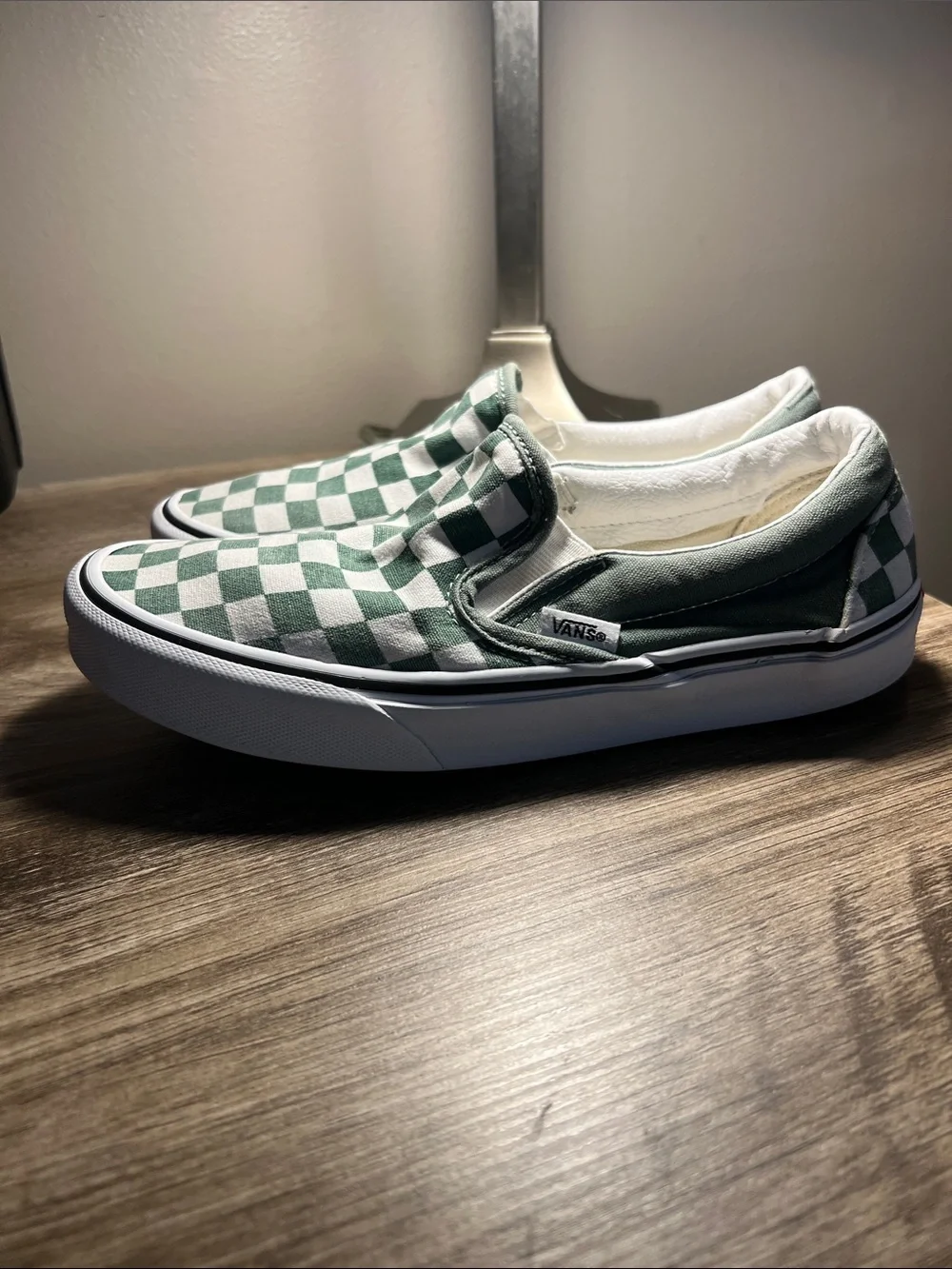 Vans Slip-On Checkerboard Sneakers - Mint Green/White—stock (06)